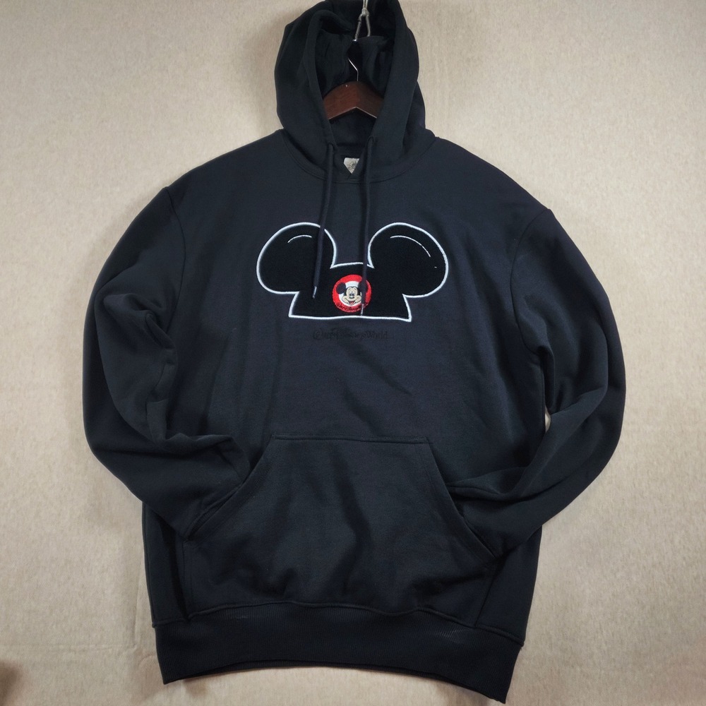 Disney Mickey Mouse Chenille Patch Hoodie Sweatshirt Black Walt Disney World S